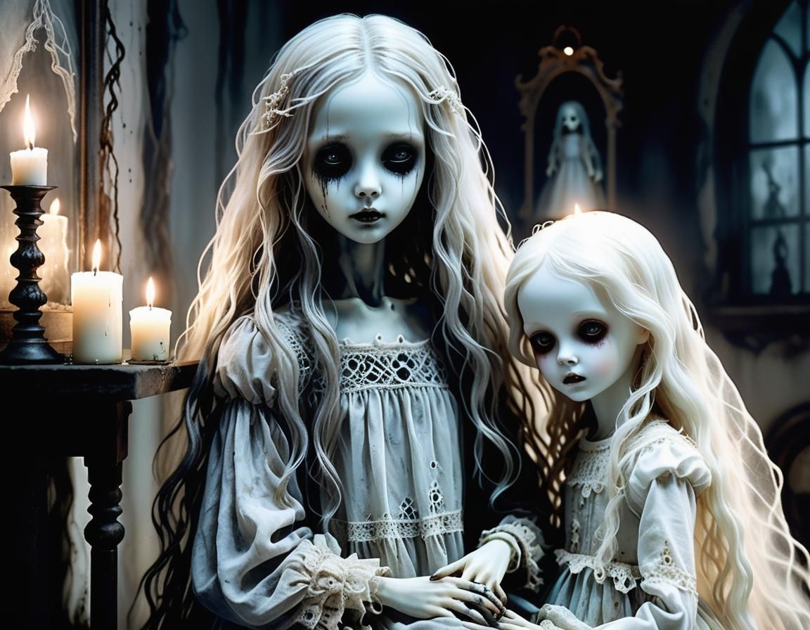 Ethereal Ghost with Porcelain Doll Face in Dark Fantasy Art