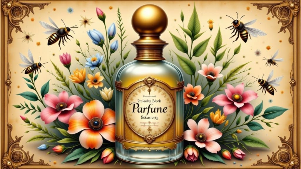 Ornate Perfume Bottle with Floral Accents