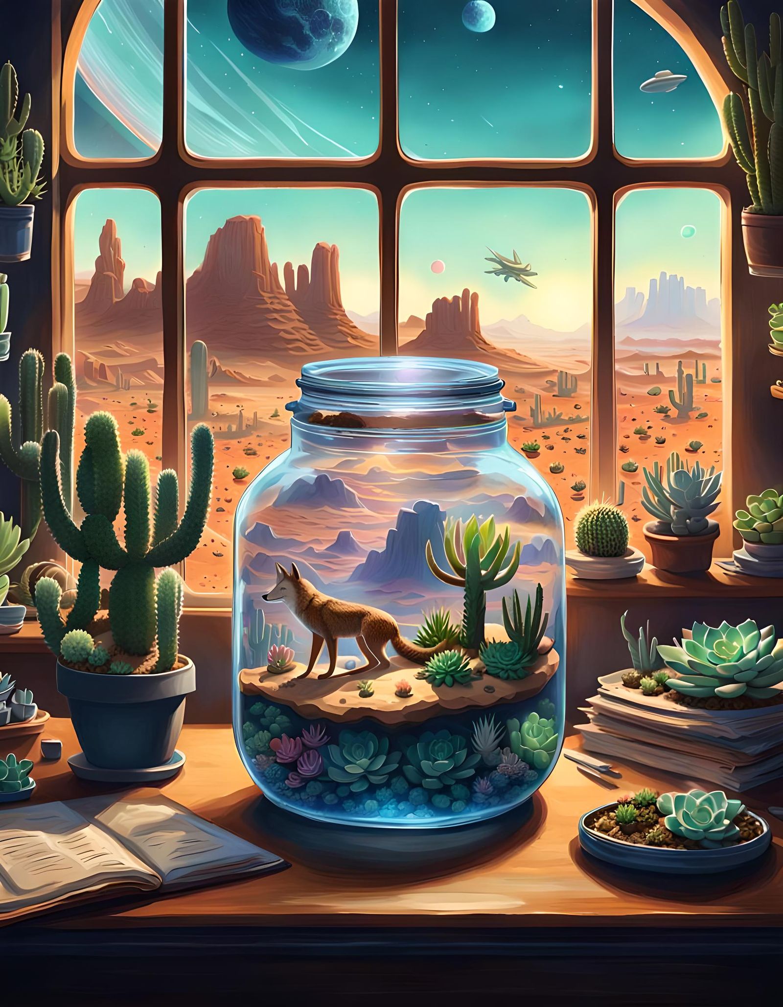 Alien Scientist's Desert Terrarium: Sci-Fi Concept Art
