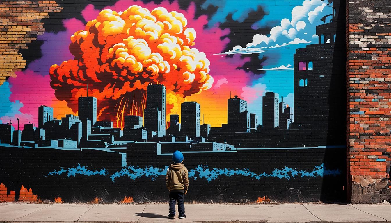 Banksy-Inspired Stencil Art of Child and Explosion