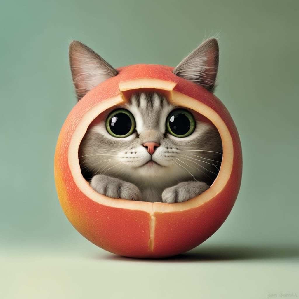 Whimsical Feline Fruit Hybrid