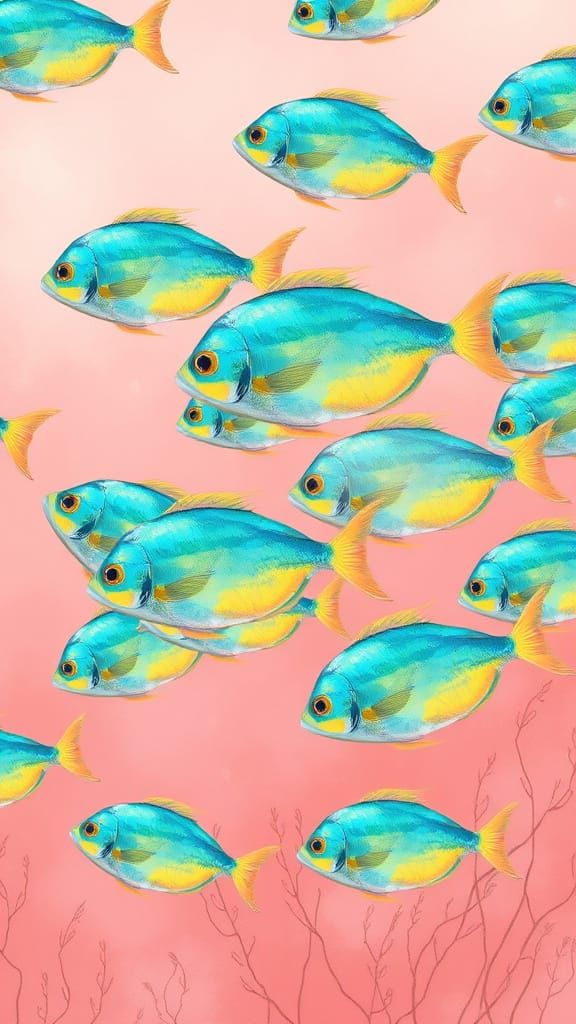 Vibrant Fish in a Dreamy Pink Ocean