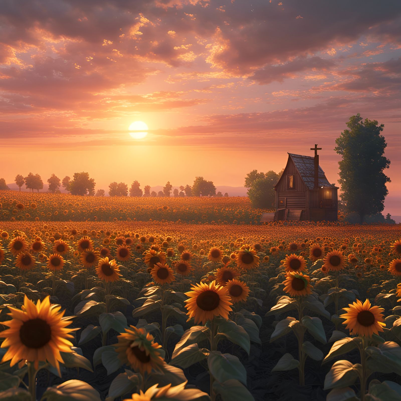 Sunflower Field at Sunrise: Fantasy Concept Art