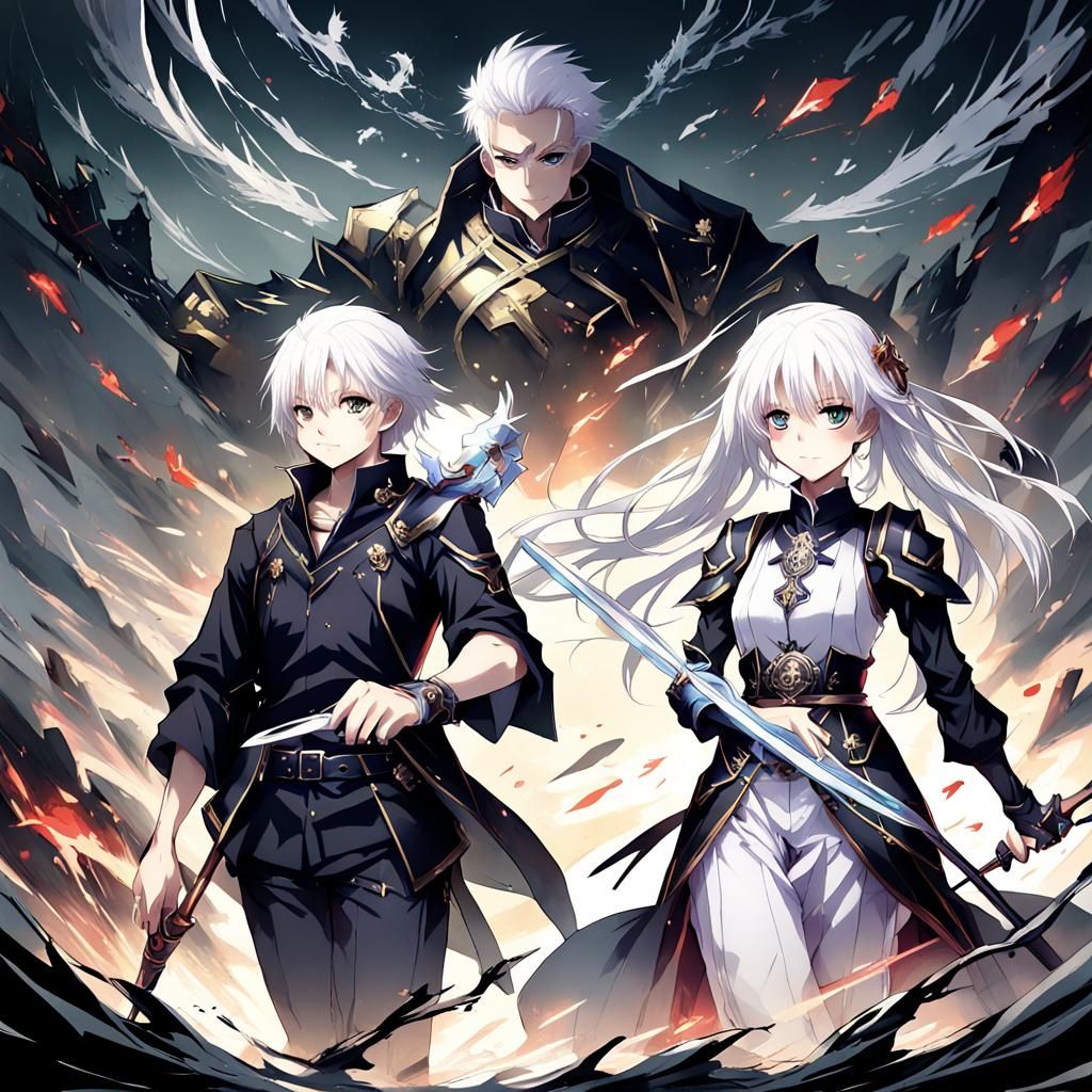 Anime RPG Game Cover with White-Haired Characters