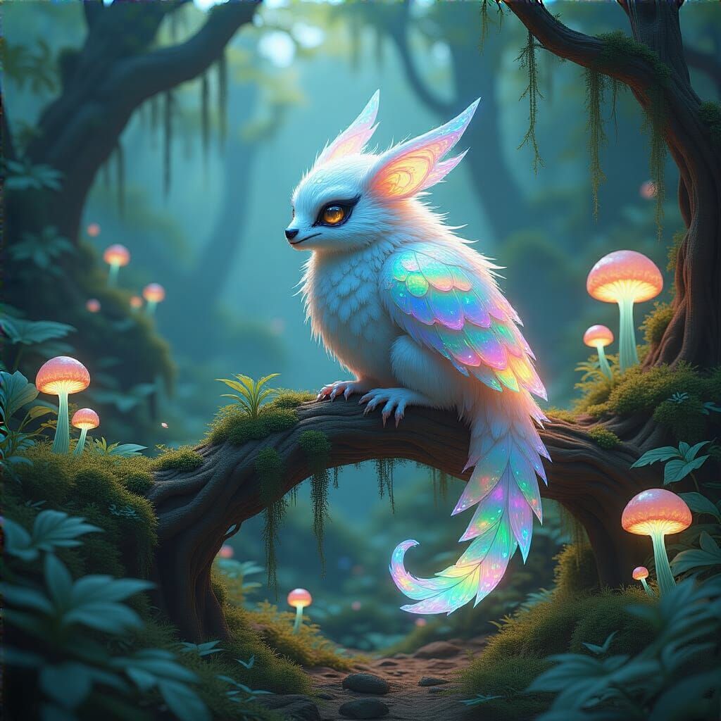 Bioluminescent Creature in Alien Forest - Manga Art Style