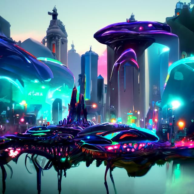 Vibrant Alien City Digital Painting