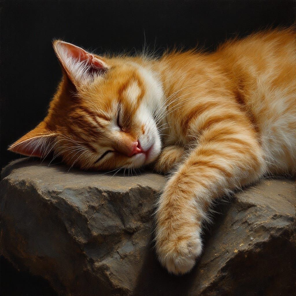 Surrealistic Portrait of an Orange Cat in Dark Romanticism O...