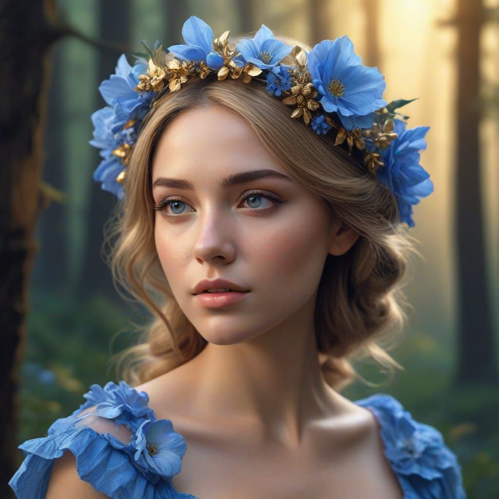 Fantasy Empress with Flower Crown in Hyperrealistic Style