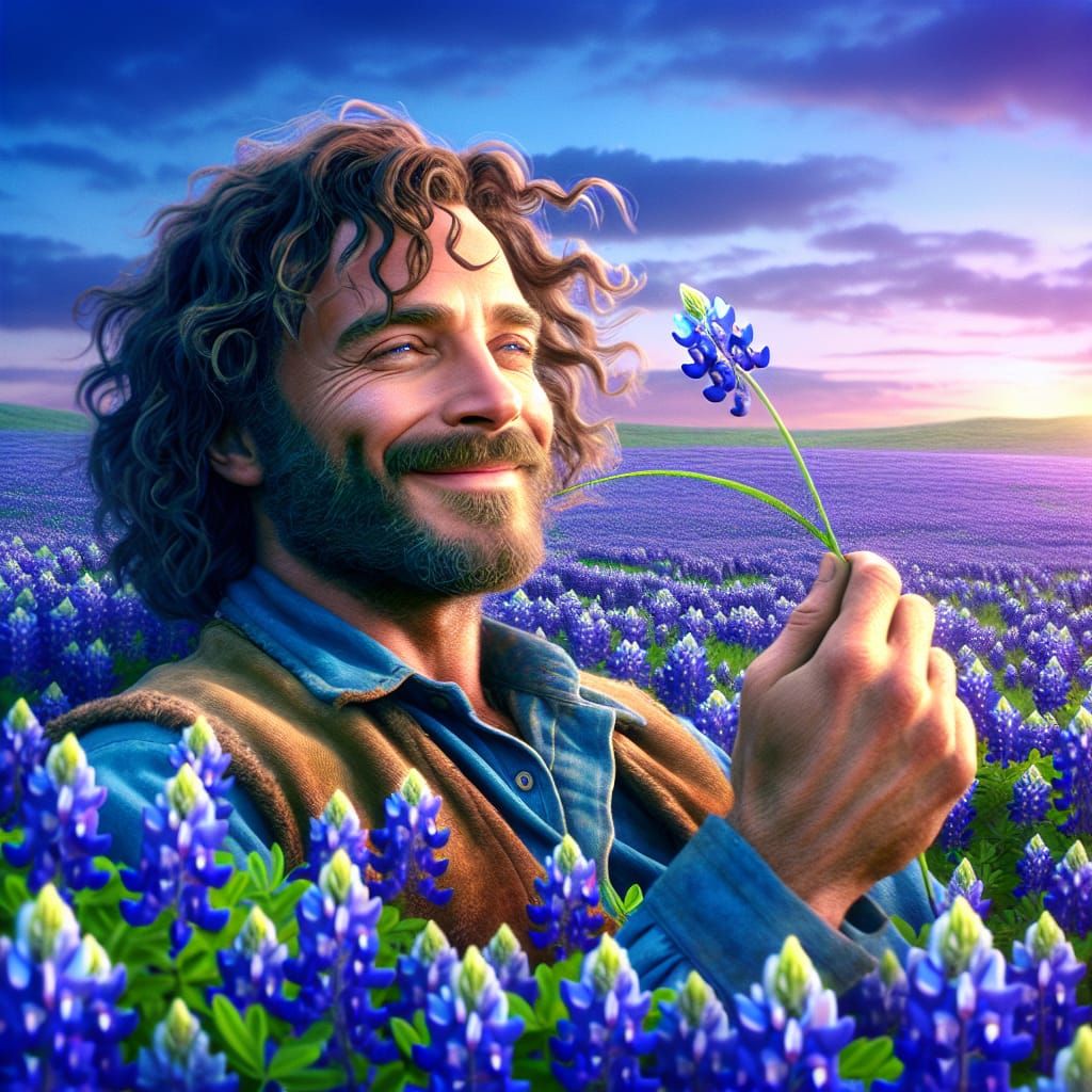 Contented Man in Bluebonnet Field: 8K Matte Painting