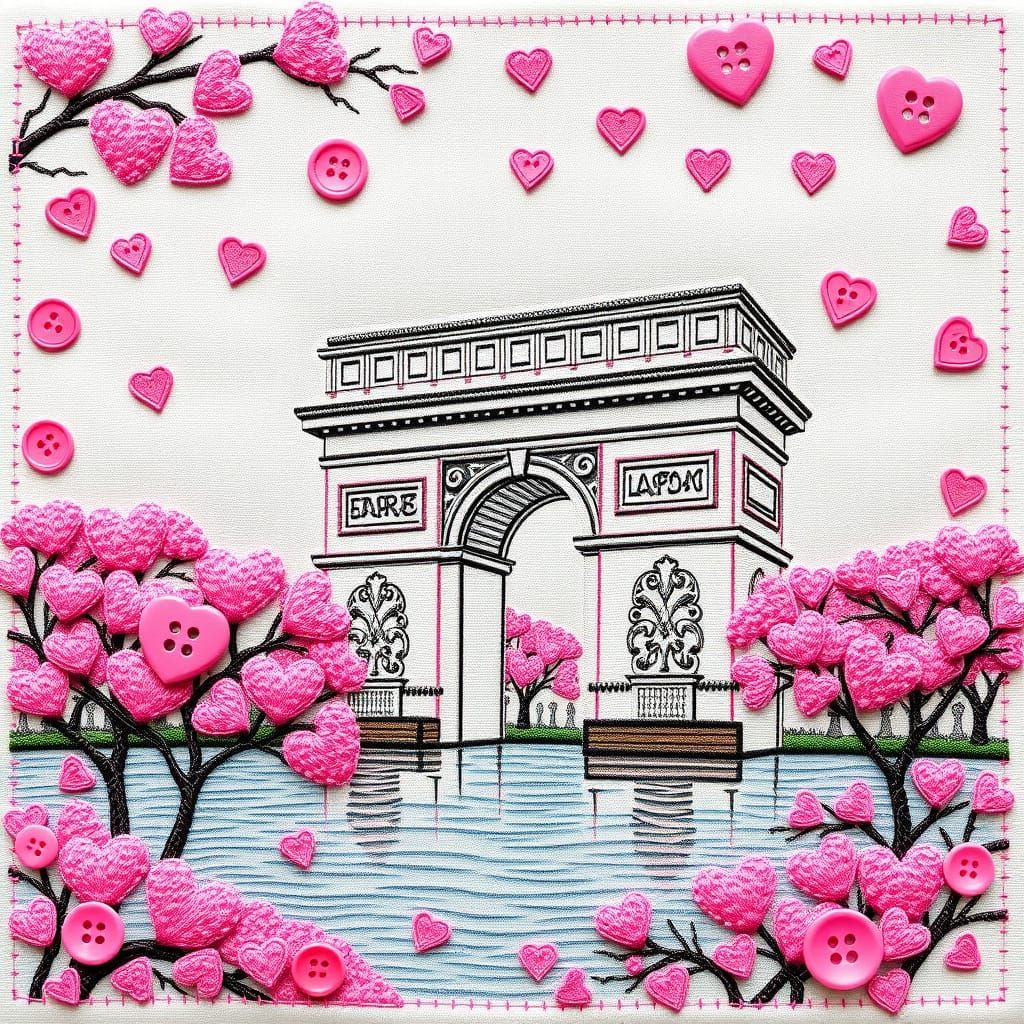 Pink Scrapbook Arc de Triomphe with Heart Details