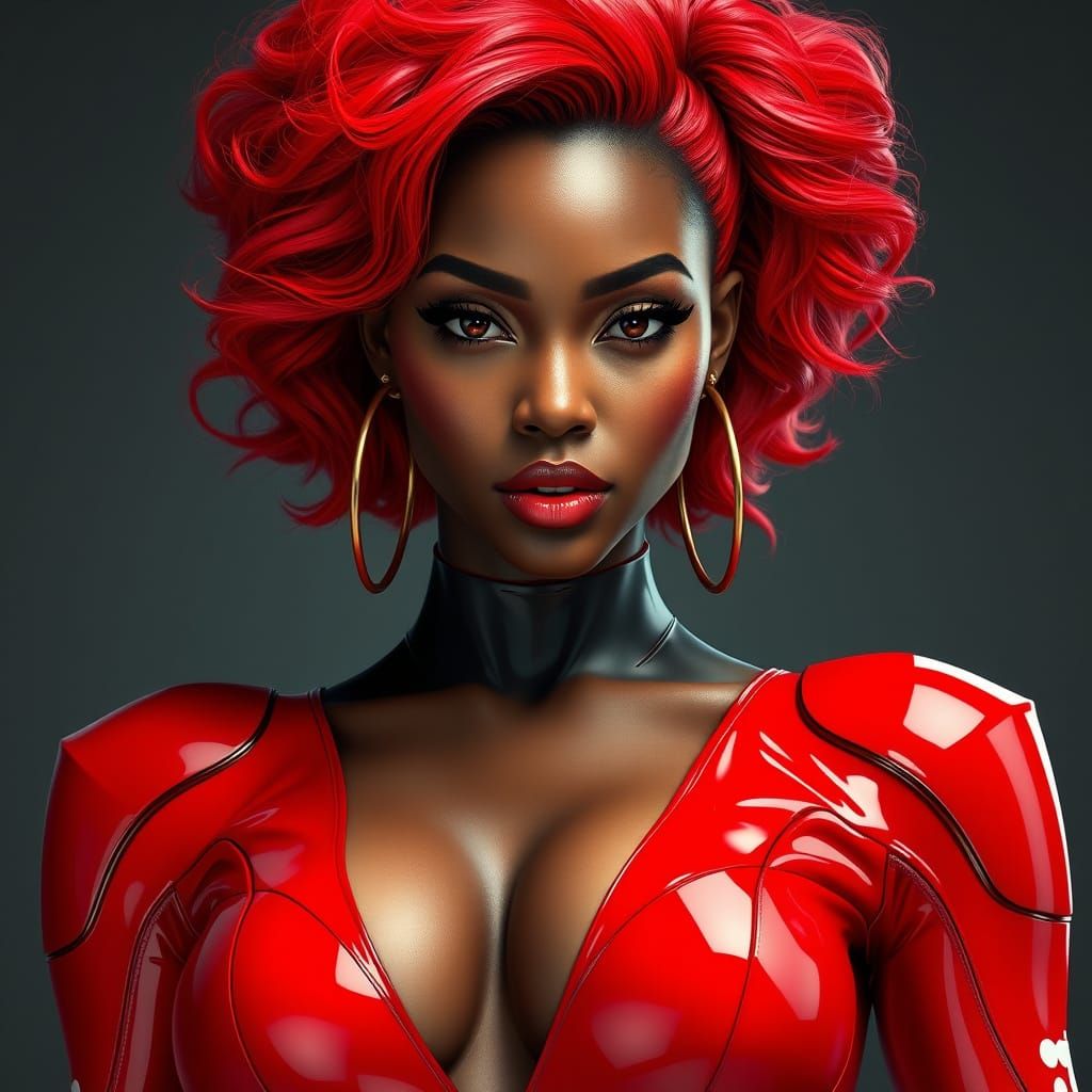 Futuristic Redhead in Latex Catsuit, Digital Art