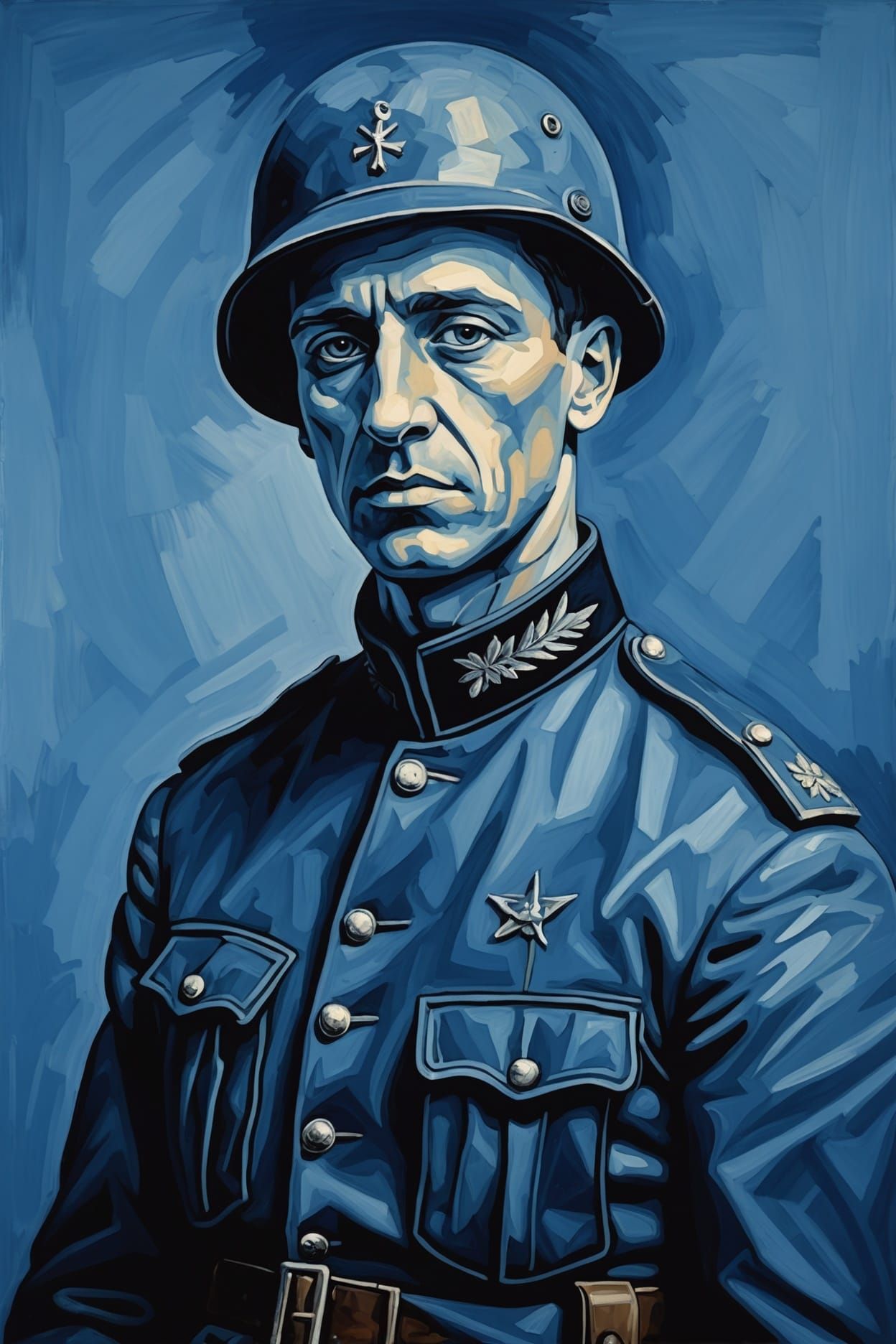 Wounded French Soldier in Picasso's Blue Period Style