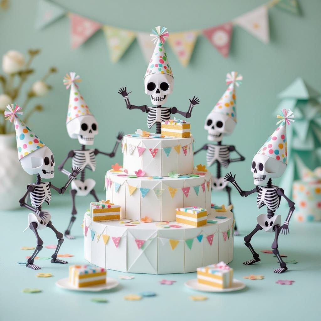 Whimsical Origami Skeleton Birthday Party Diorama