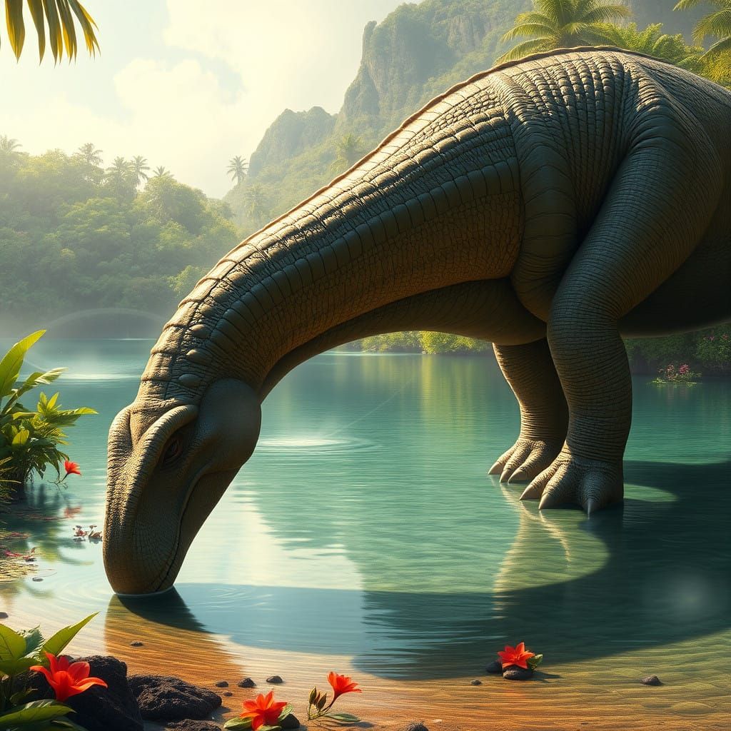 Dinosaur in Tropical Oasis
