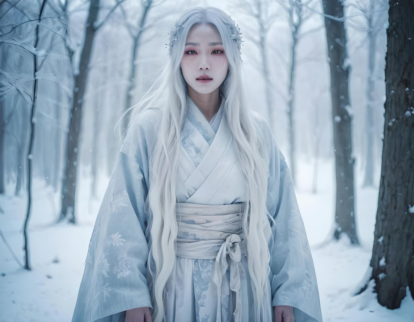Yuki Onna: Ghostly Apparition in Pastel Hues