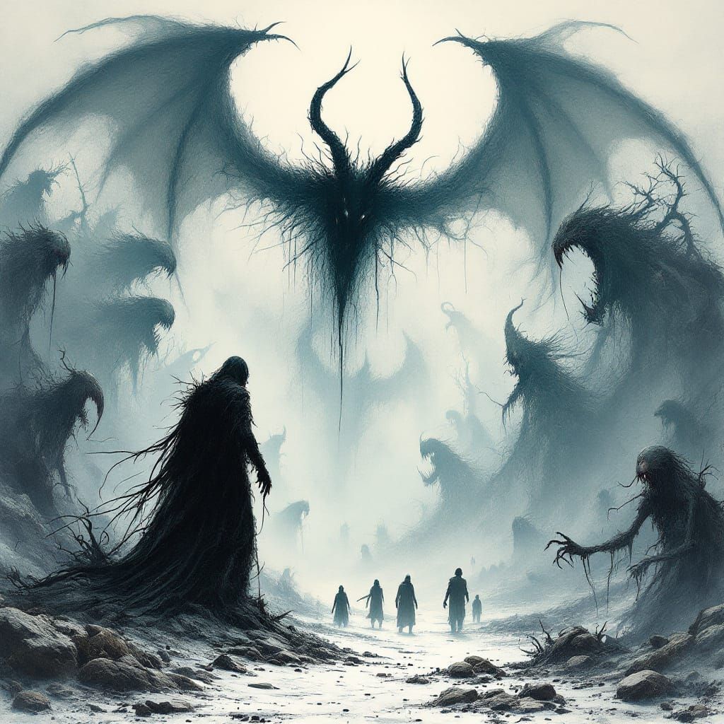 Abstract Satanic Horrors in White and Light Blue