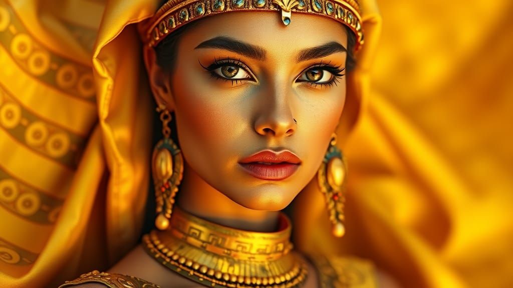 Egyptian Model in Golden Haute Couture Gown