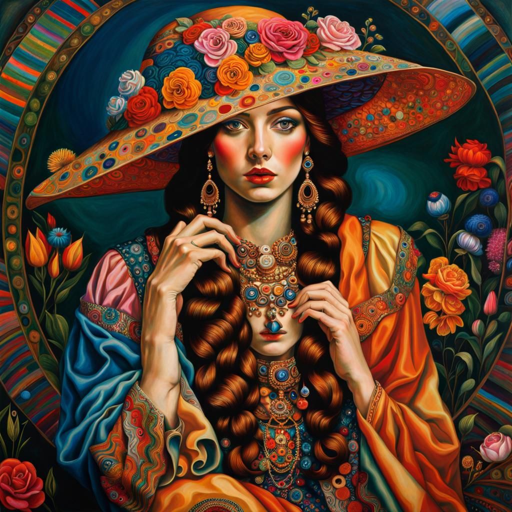 Psychedelic Portrait of Woman in Bohemian Style
