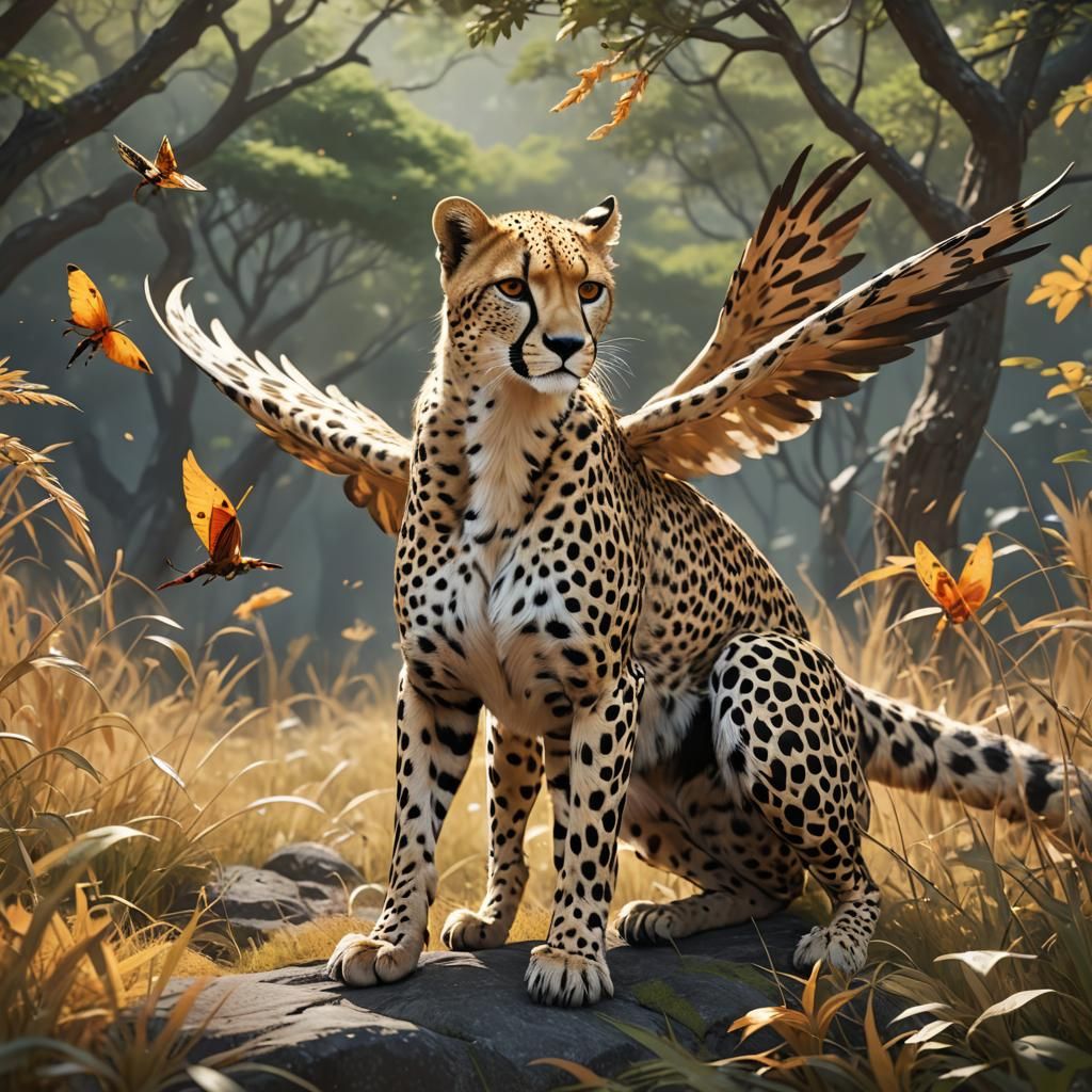 Winged Cheetah Scorpion Hybrid in Anime Style