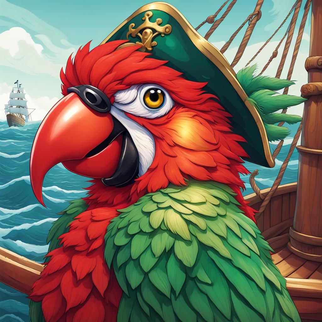 Pirate Parrot on Ship's Mast in Abstract Art