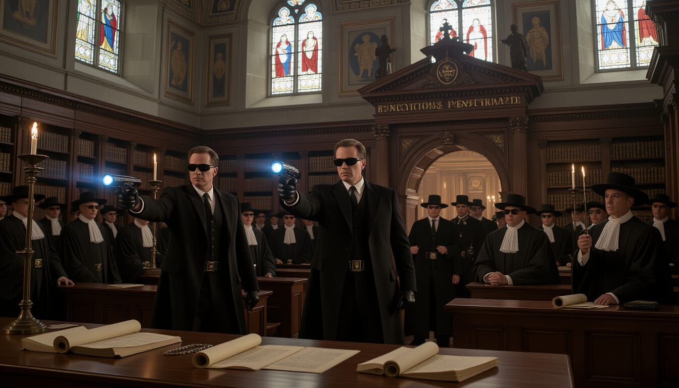 Men in Black Intervene at Galileo's Trial