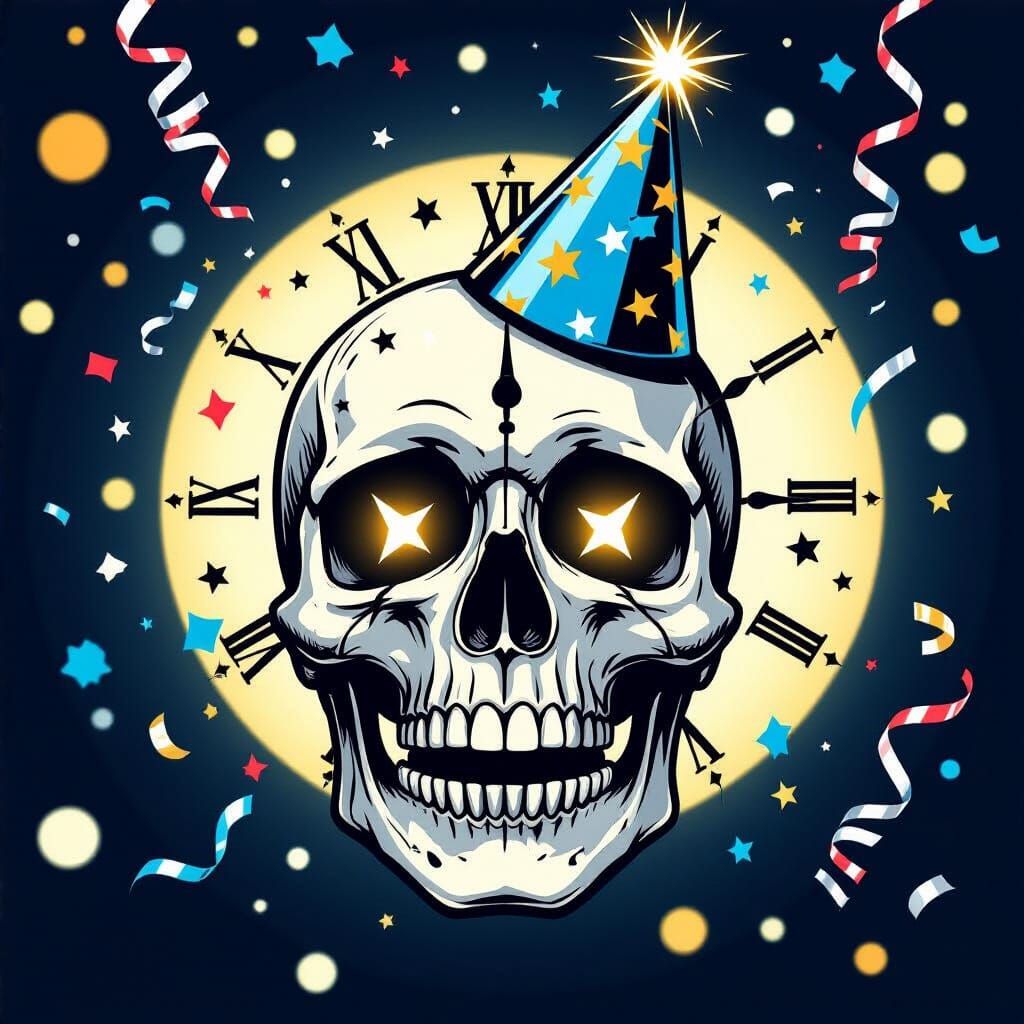 New Year's Eve Skull Drop with Midnight Clock