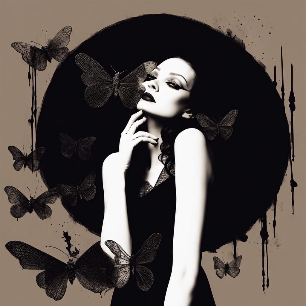 Mysterious Figure Enshrouded in a Swarm of Insects, in a Dim...