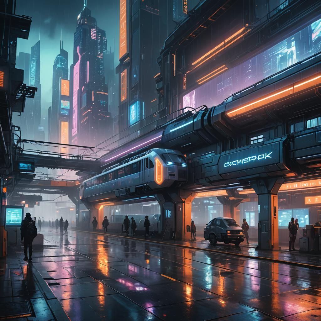 Cyberpunk Train Station Concept Art in 8K