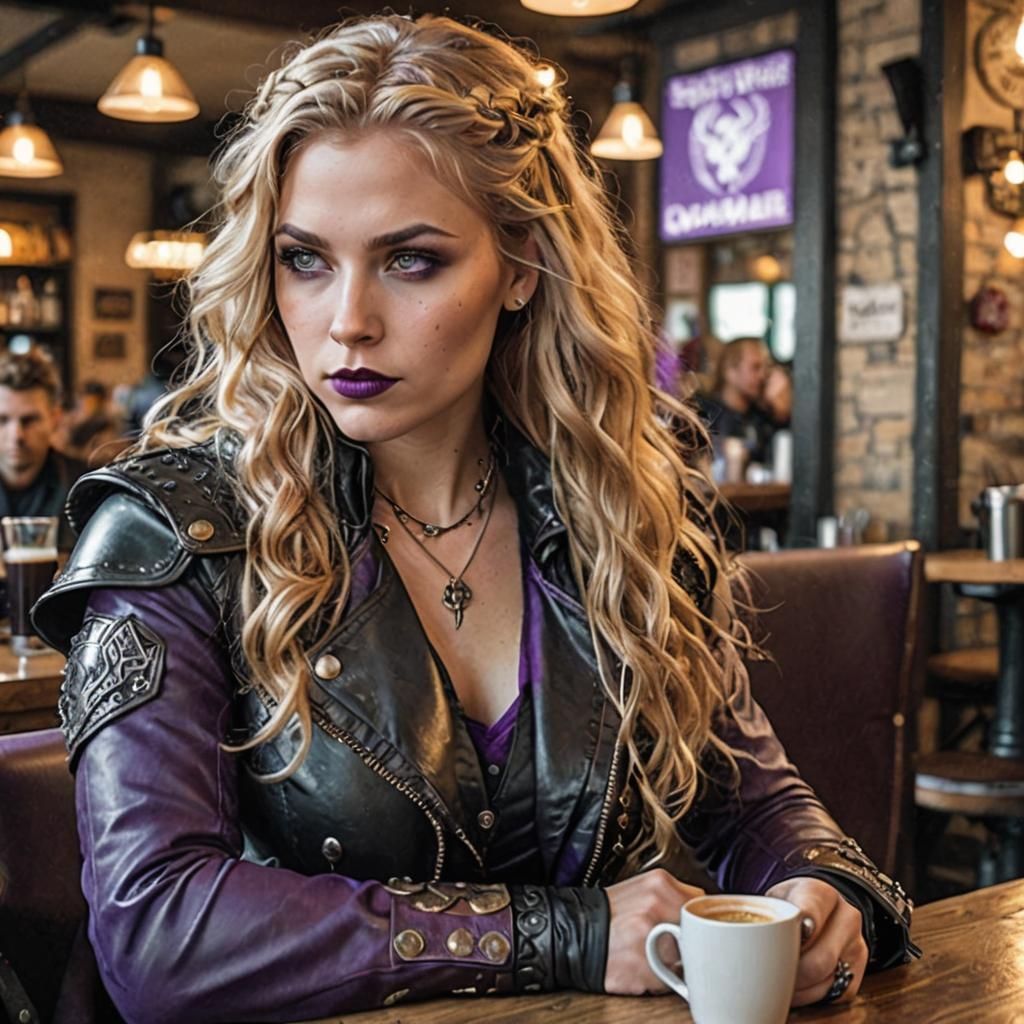 Valkyrie with Viking Features in Cafe