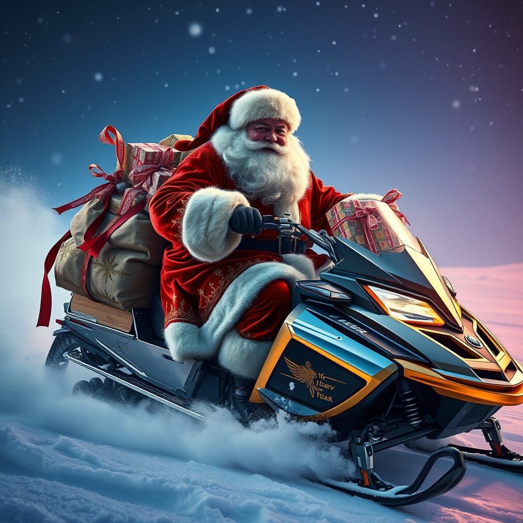 Jovial Santa Claus Delivers New Year's Gifts in Hyperrealist...