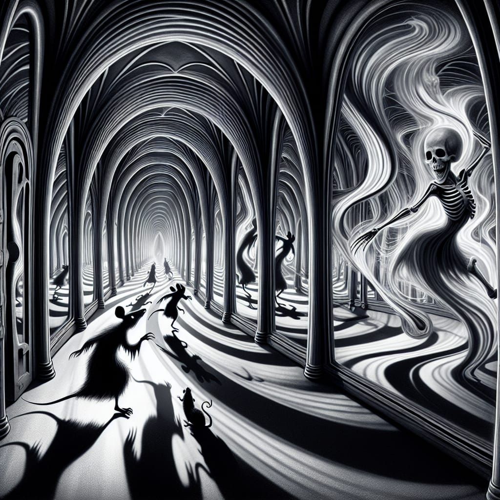 Surreal Macabre Carnival Fun House Nightmare Scene