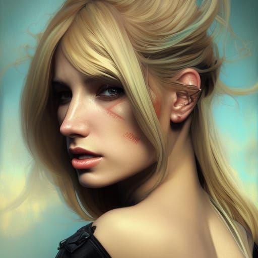 Apocalyptic Blonde Woman Portrait in Hyperdetailed Style