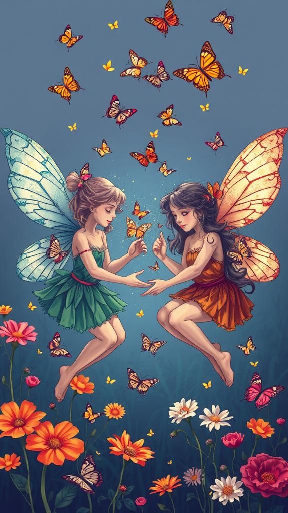 8-Bit Fairies Playing with Butterflies