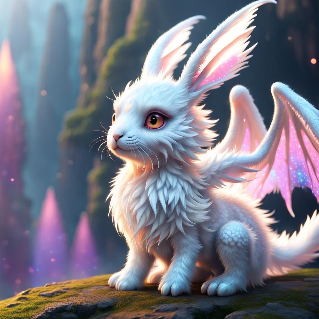 Adorable Winged Bunny Dragon in Fantasycore Style