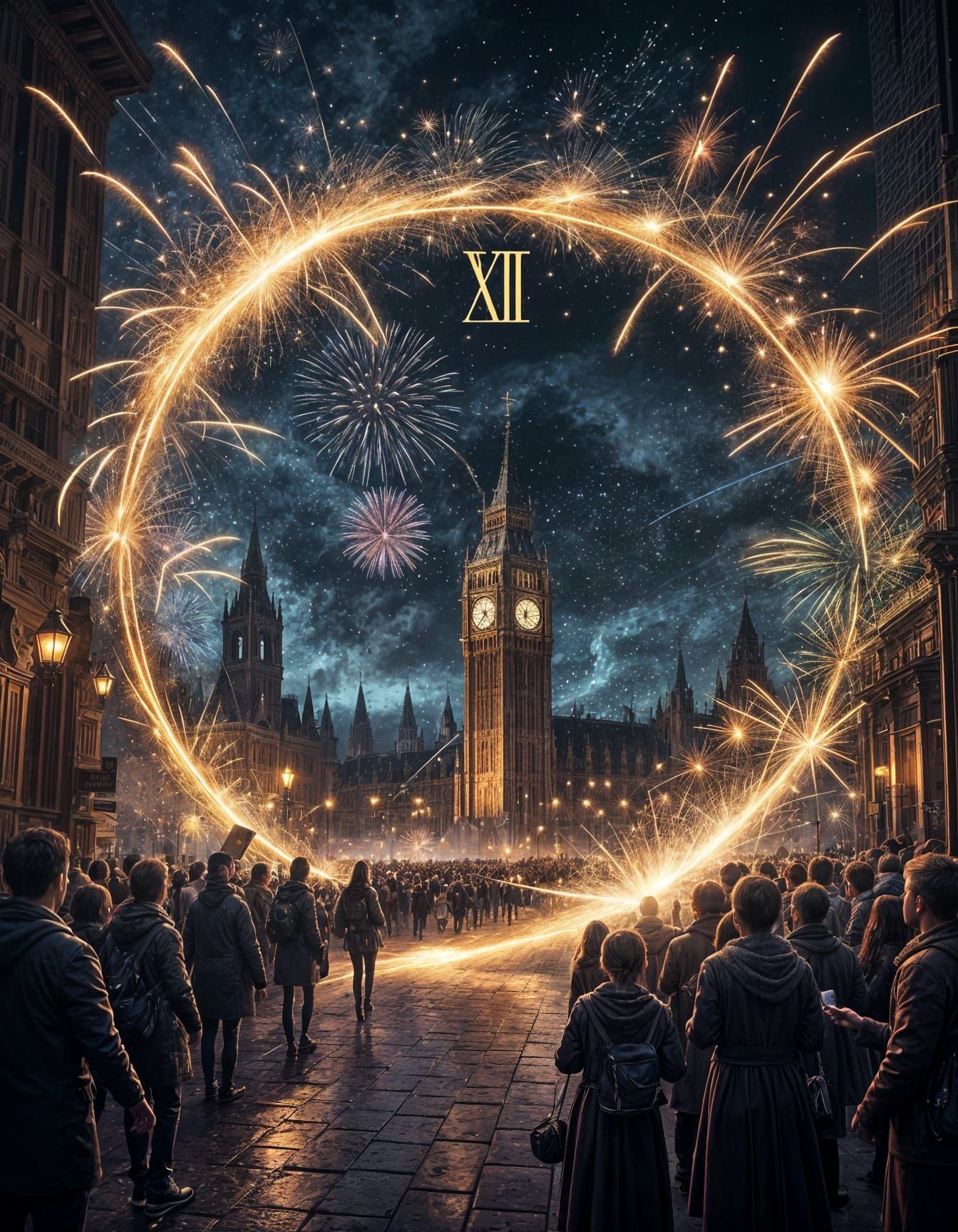 New Year's Celebration in a Blazing Firework Core