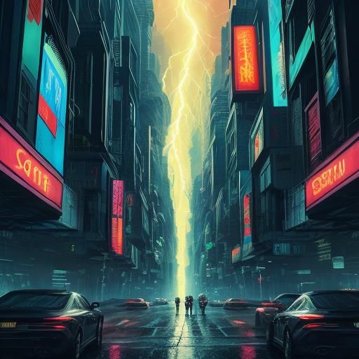 Surreal Glitch Art: Urban Landscape in Neon and Blue