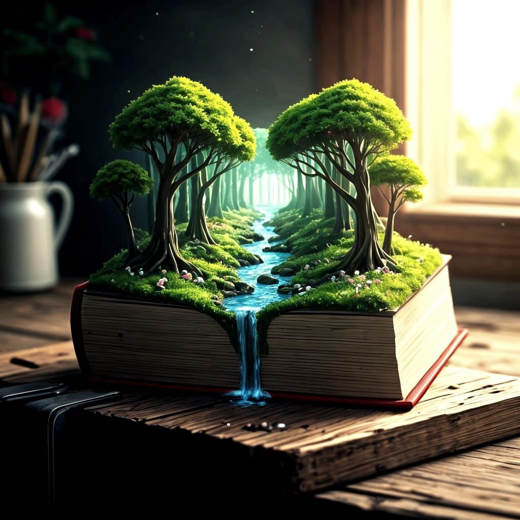 Miniature Forest Emerging from Ancient Book