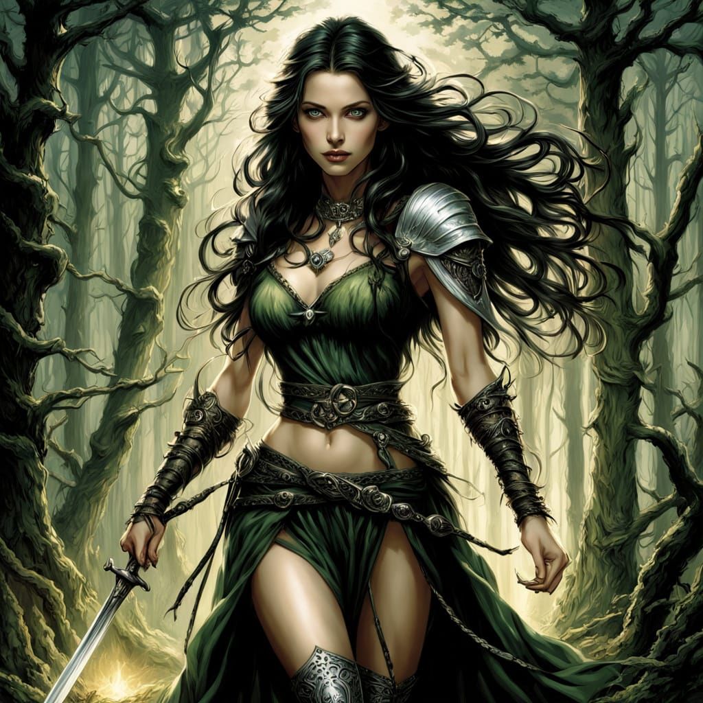 Gothic Elf Maiden in a Moonlit Forest