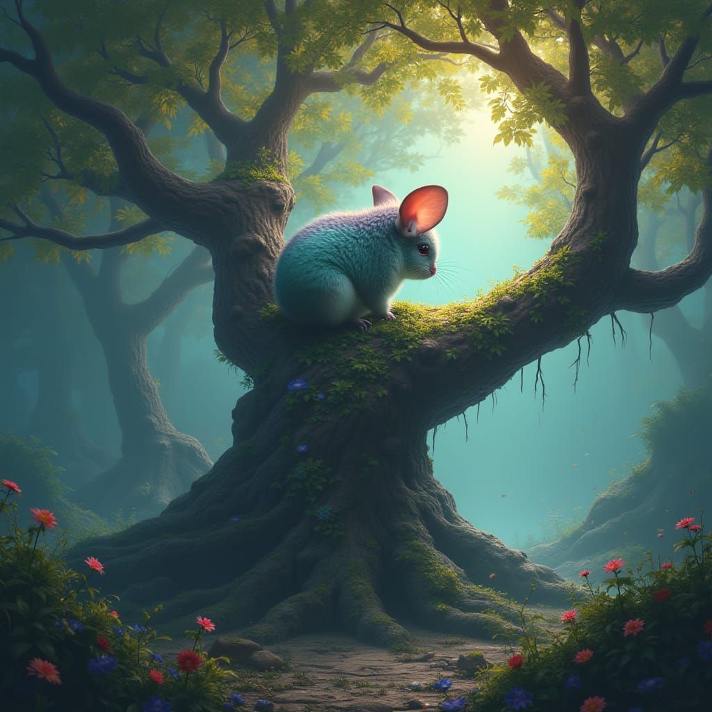 Majestic Chinchilla Amidst Whirling Iridescent Leaves