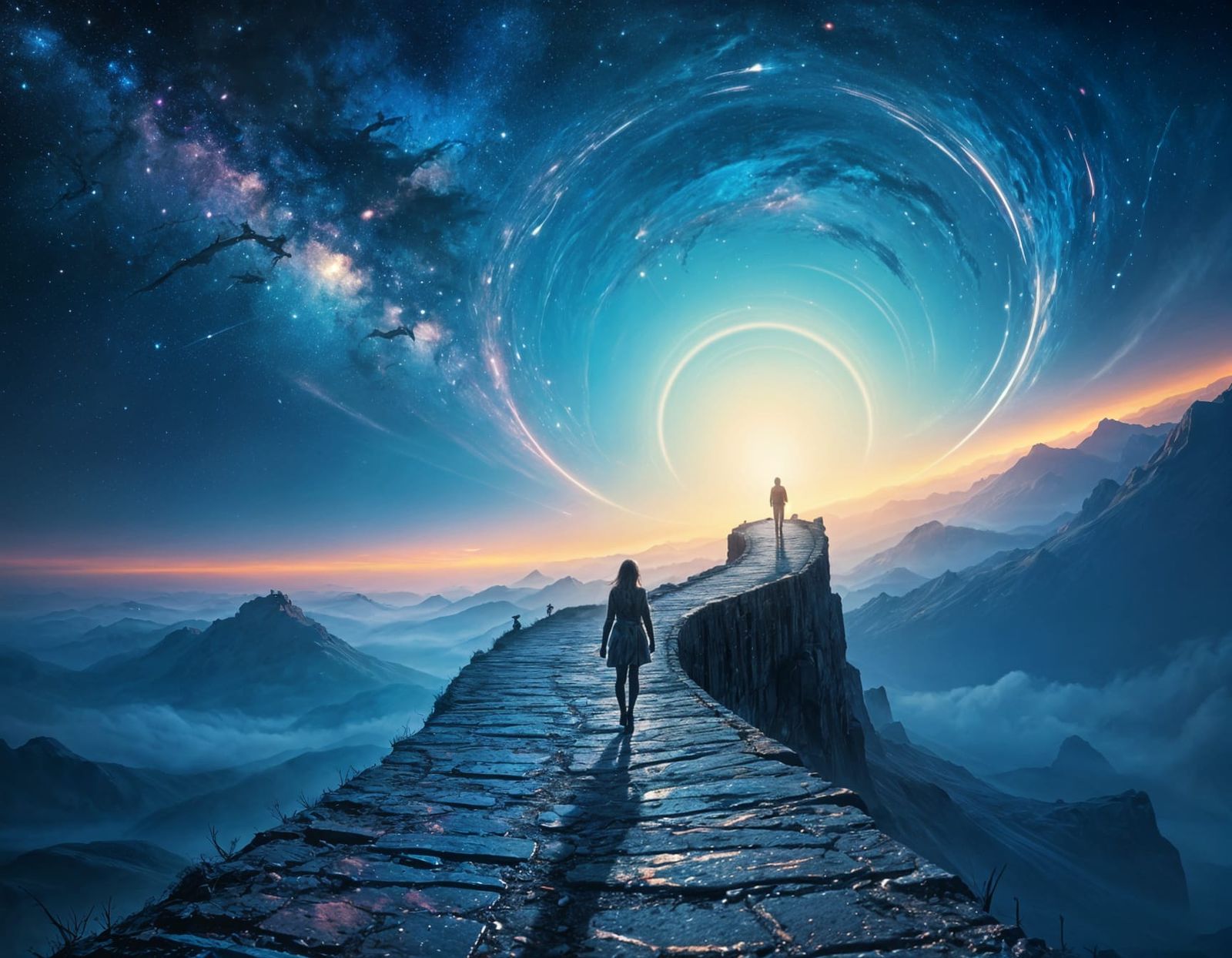 Ethereal Astral Landscape in Vibrant, Cosmic Mixed Media