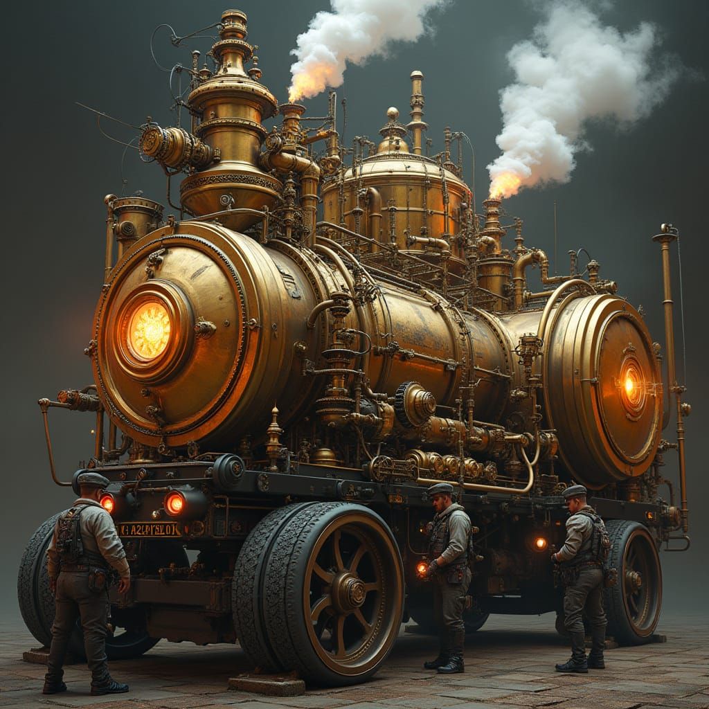 Steampunk Machine with Brass Details and Operators