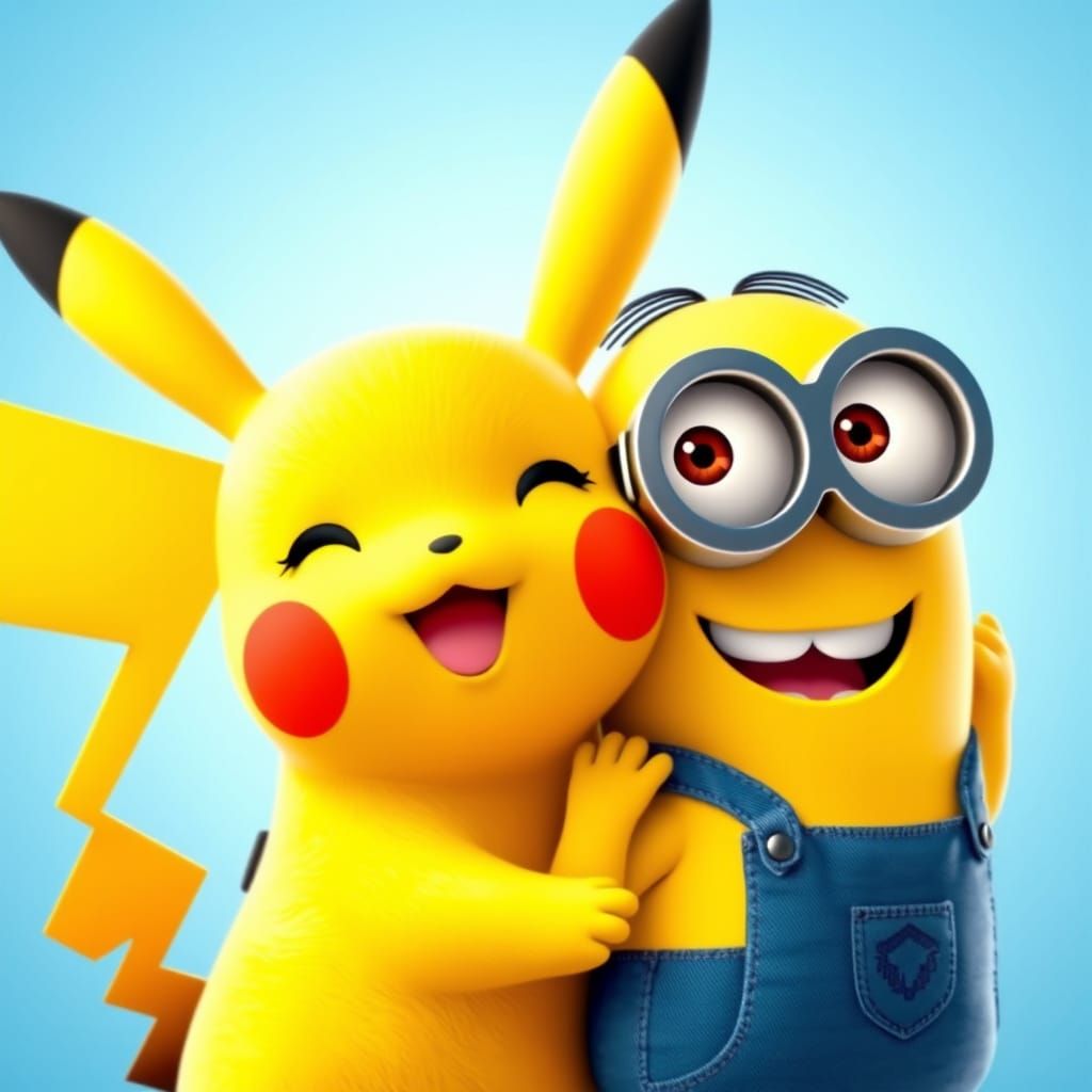 Joyful Pikachu and Minion Duo in Vibrant 3D Portrait