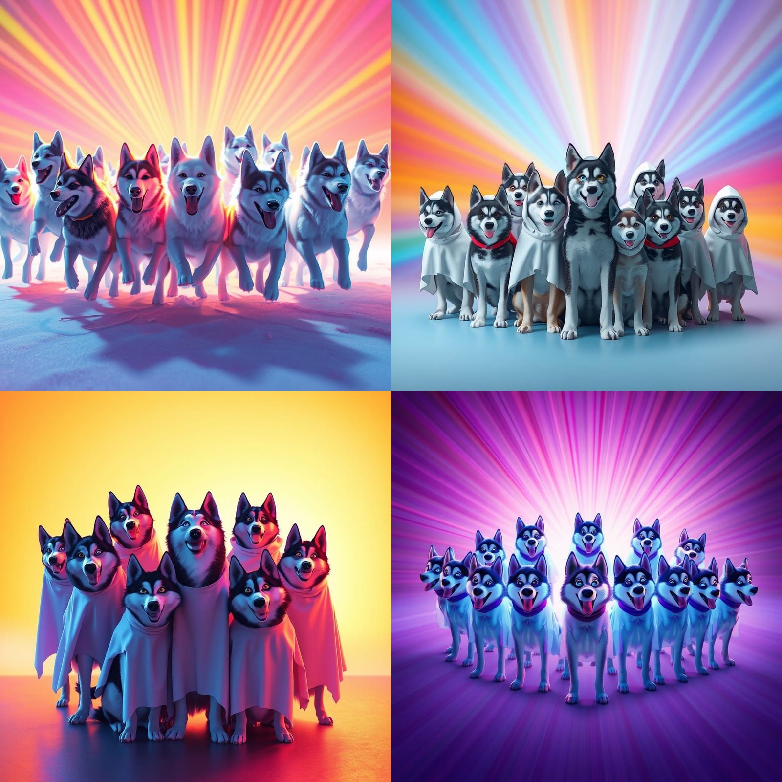 Shepherds and Huskies in Ghost Costumes: 3D Animation