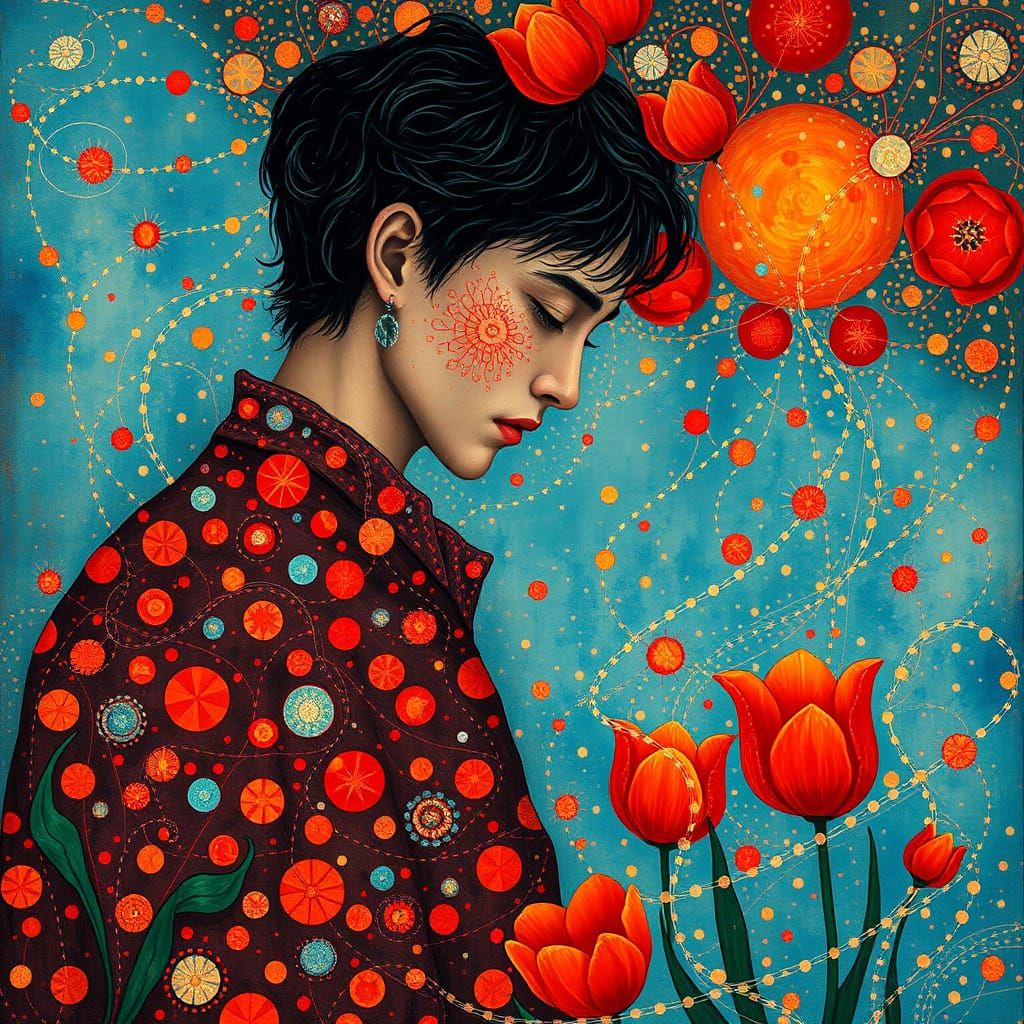 Ethereal Whimsy in Liquid Opal, Inspired by Klimt and Isono