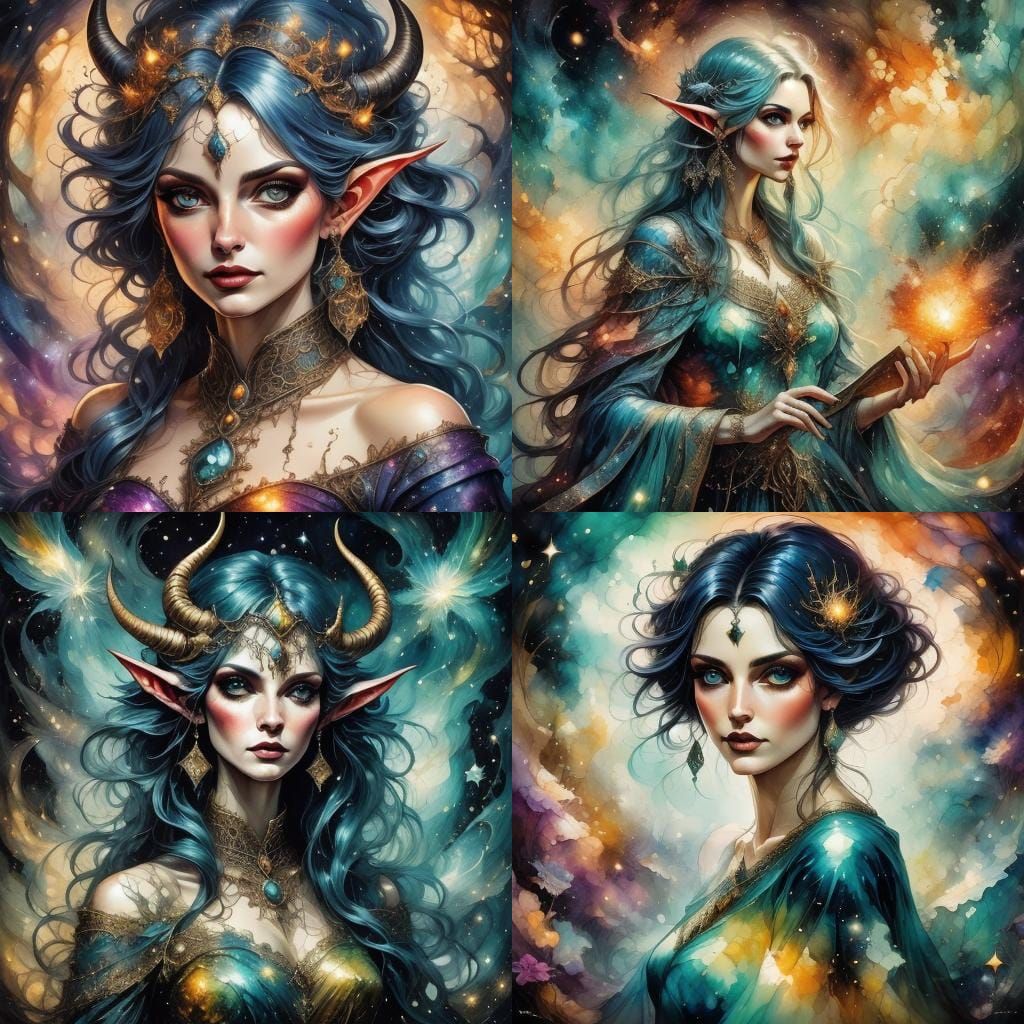 Tiefling Sorceress in Fantasy Ink Style