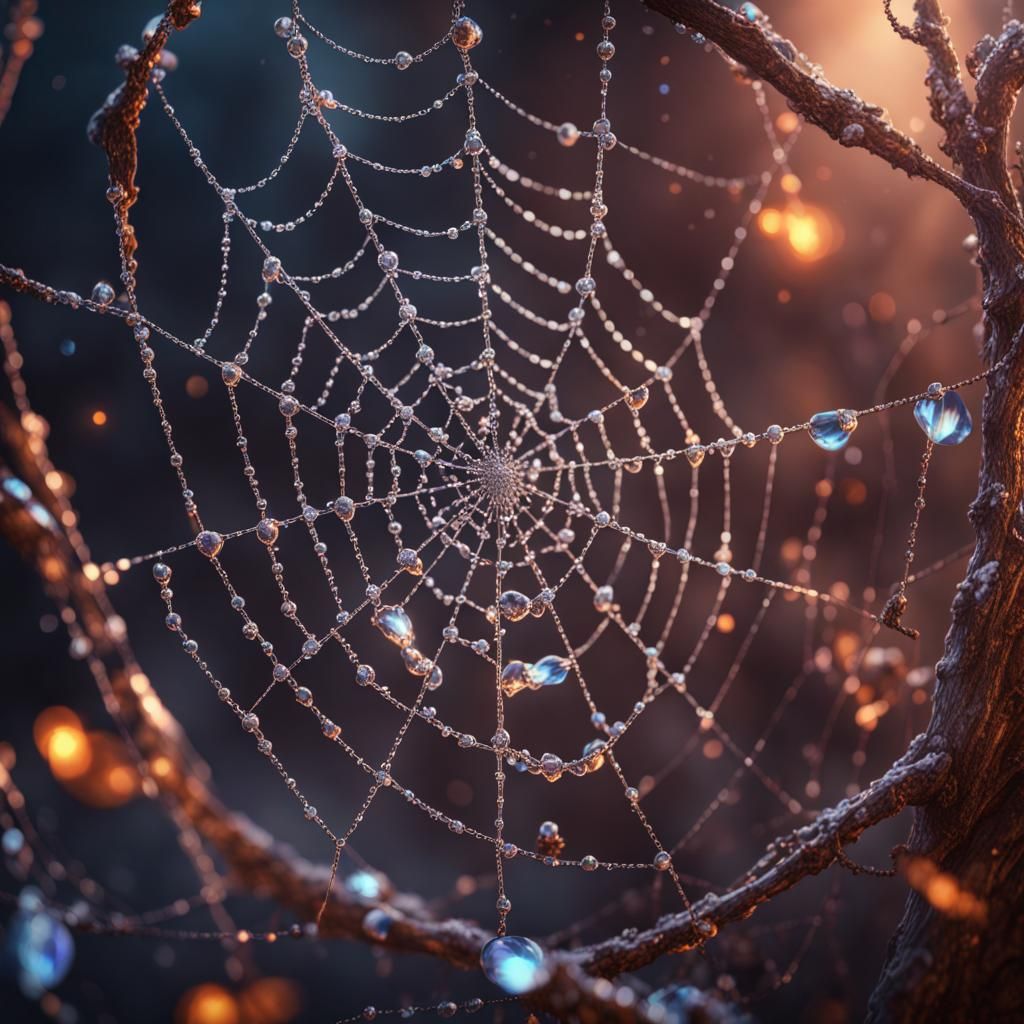 Crystal and Gem Covered Spiderweb: Fantasy Art