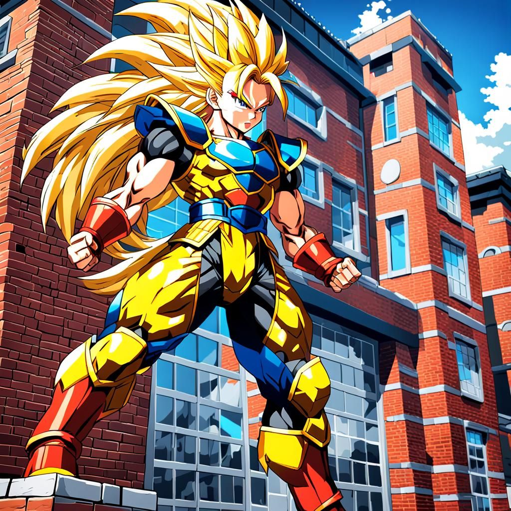 Heroic Super Saiyan Woman in 80s Anime Style