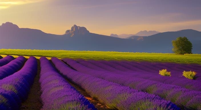 French Lavender Fields, Detailed Matte Painting