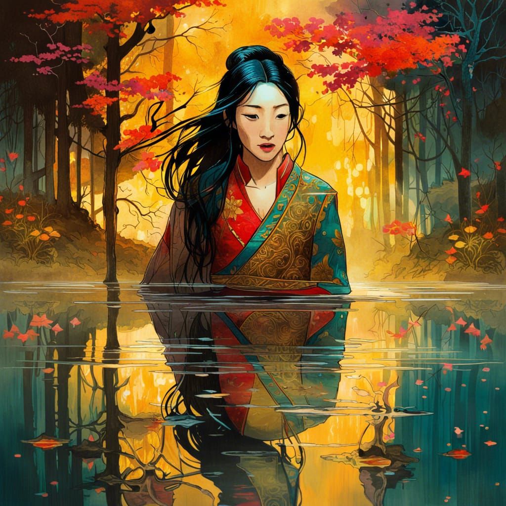Mulan Reflects: A Watercolor Portrait