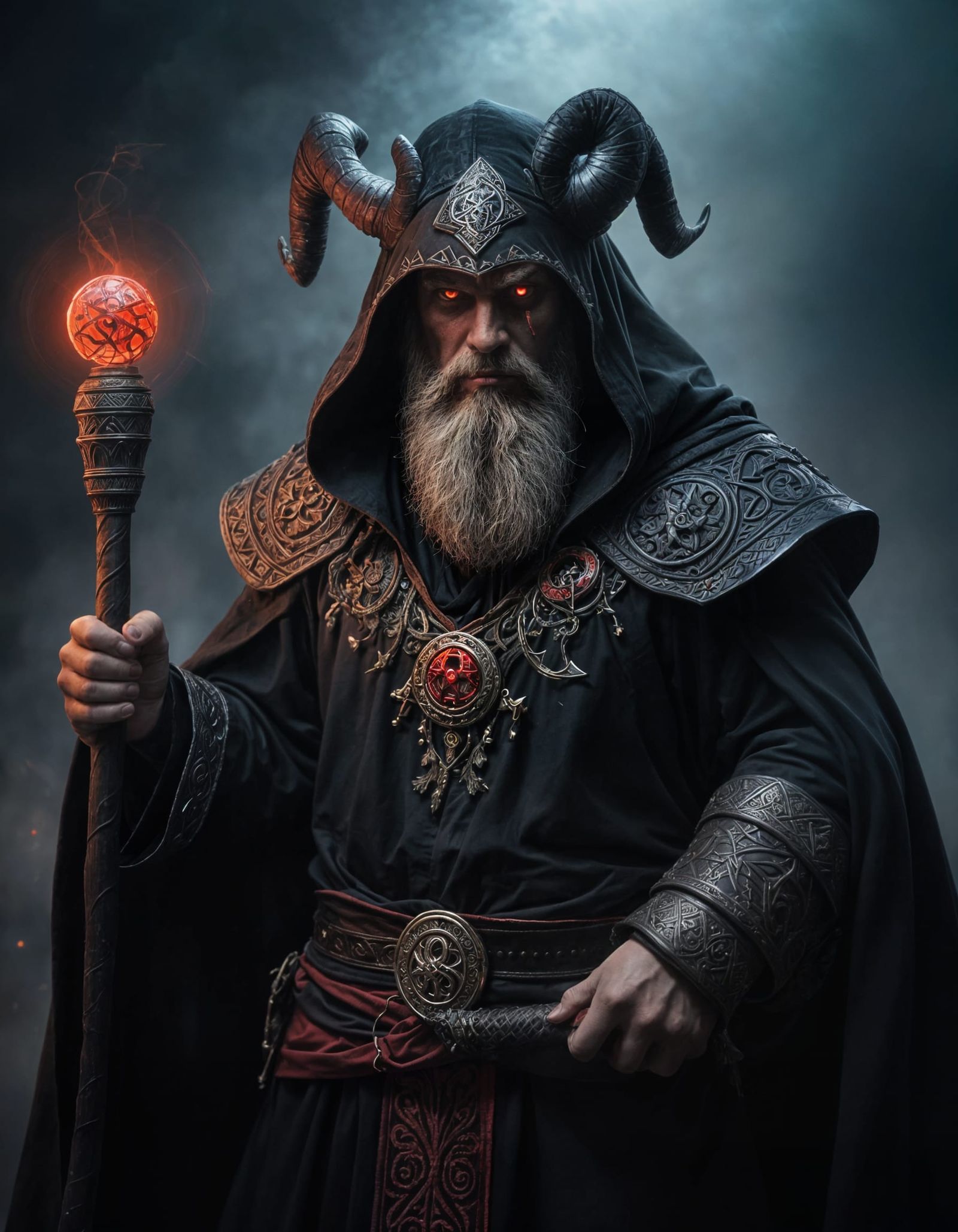 Bearded Viking Warlock Levitating in Dark Void